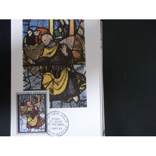 France - Carte + Timbre Oblitere 1er Jour Vitrail De L Eglise De Saint Foy De Conches