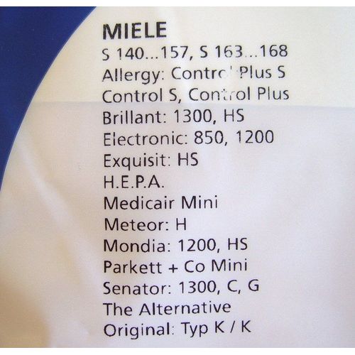 Menalux B60 - 5  sacs pour aspirateur miele ( allergy, brillant, electronic, exquisit, hepa, medicair mini, meteor, mondia, parkett+co mini, senator, the alternative original )