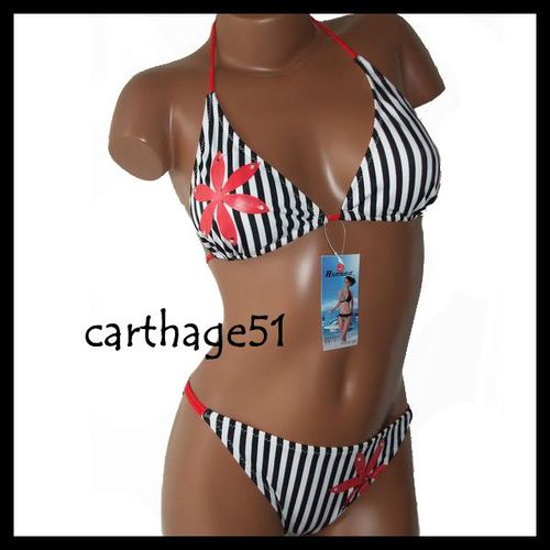 Maillot De Bain Deux 2 Pièces Bikini - Noir Blanc Rouge Bleu Gris - S (38) M ( 40) L (42)