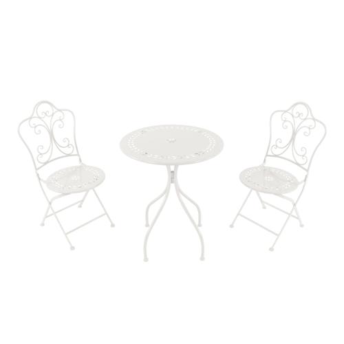 Axi Marilou Table Et Chaise Bistrot, 2 Chaises 1 Table, Ensemble Bistro Extérieur Blanc, Style Romantique - Salon De Jardin Bistrot, Table Bistrot Mosaique Pour Jardin/Balcon/Terrasse.