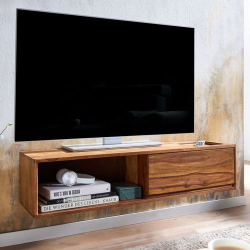 Meuble Tv Suspendu 108x25x34 Cm Bois Massif Panneau Télévision Lowboard