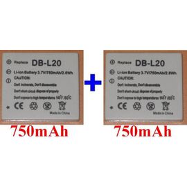 Pack de 2 Batteries 750mAh type SANYO DB-L20 DB-L20A, DBL20, DBL20A - compatible Xacti DMX-C1 C4 C5 C6, Xacti DSC-C4 C5 E6 J4, Xacti E60, Xacti VPC-C1 C4 C5 C6 CG6 E7