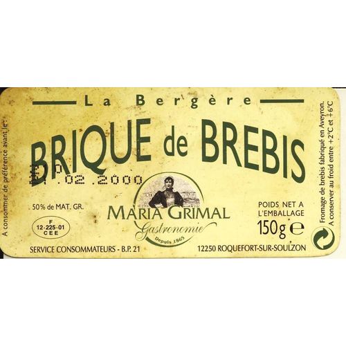 Etiquette De Fromage - Brique De Brebis La Bergère Maria Grimal Gastronomie