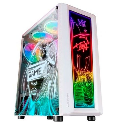 Boitier PC Moyen Tour ATX Mars Gaming MC-ART RGB avec panneaux vitrés - Blanc