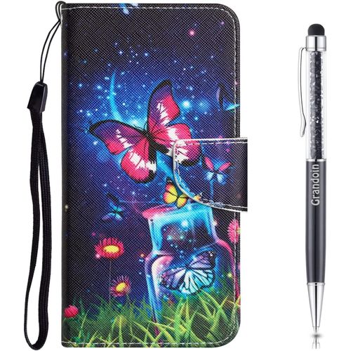 Coque Pour Xiaomi Redmi Note 9t, Tui Portefeuille En Cuir Pour Xiaomi Redmi Note 9t, Housse De Protection Etui Rabat Premium En Cuir Pu [Pochette De Portefeuille] [Magntique] (Papillon 1)