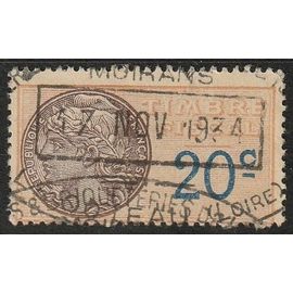 France Timbre Fiscal - Daussy 1925 (0,20f) N°8 Oblitéré 17 Novembre 1934 Moirans Isère