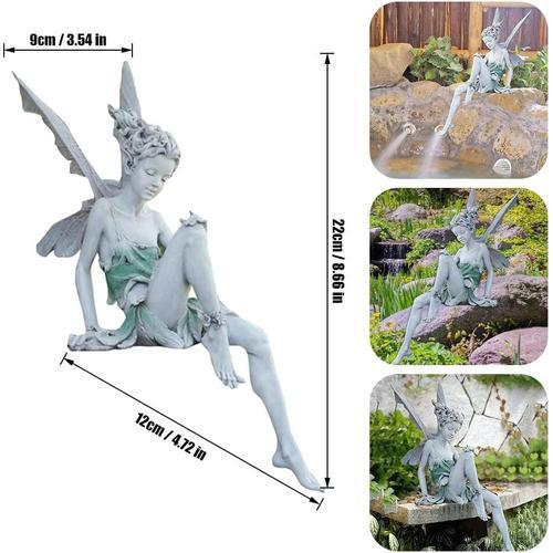 Statue de Jardin Fée Assise, Figurines Jardin Elfes Assis, Statue Fée Décorative pour Jardin, Résine, Gris, pour Décorations Paysage D'extérieur, D'intérieur et Cour, 22cm -YuanBest