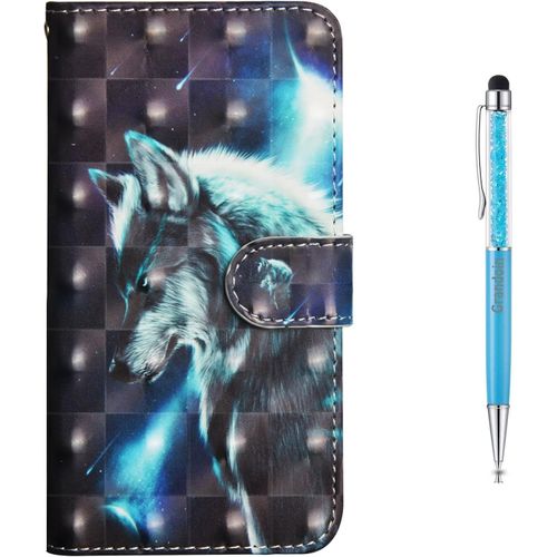 Coque Iphone 5 /5s /Se, Mode Cratif Effet 3d Mod¿¿Le Dsign Tui De Protection Housse En Pu Cuir Avec Tpu Silicone Souple Portefeuille Phone Case Pour Apple Iphone 5 /5s /Se (Loup)