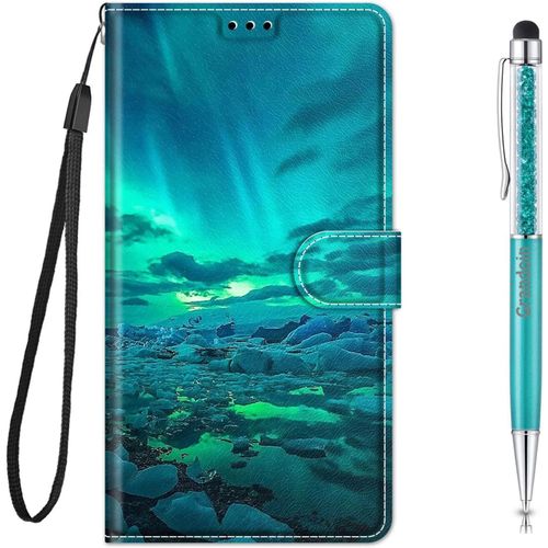 Coque Pour Huawei Honor 8x, Mode Cratif Effet Bookstyle Tui De Protection Housse En Pu Cuir Avec Portefeuille Fermeture Magntique Fentes Pour Cartes Und Flip Bquille (Lumi¿¿Re Verte)