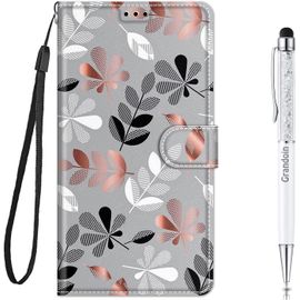 Coque Pour Huawei Honor 9 Lite, Mode Cratif Effet Bookstyle Dsign Tui De Protection Housse En Pu Cuir Avec Portefeuille Fermeture Magntique Fentes Pour Cartes (Feuilles)