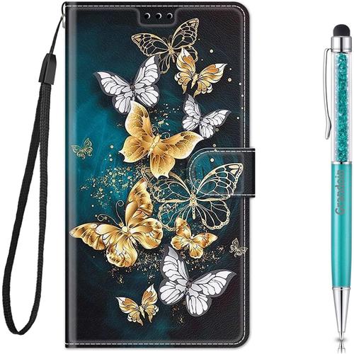 Coque Pour Samsung Galaxy S23 Ultra, Mode Cratif Effet Bookstyle Dsign Tui De Protection Housse En Pu Cuir Avec Portefeuille Fermeture Magntique Fentes Pour Cartes (Papillon 3)