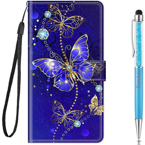 Coque Pour Xiaomi Redmi Note 9t 5g/ Redmi Note 9 5g, Mode Cratif Effet Dsign Tui De Protection Housse En Pu Cuir Avec Portefeuille Fermeture Magntique Fentes Pour Cartes (Papillon 2)