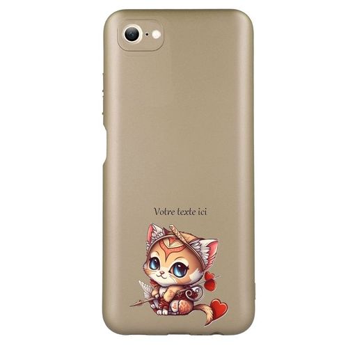 Coque Tpu Effet Metallique Dore Pour Iphone 7 8 Et Se Chat Et Samourai Kawaii Coeur