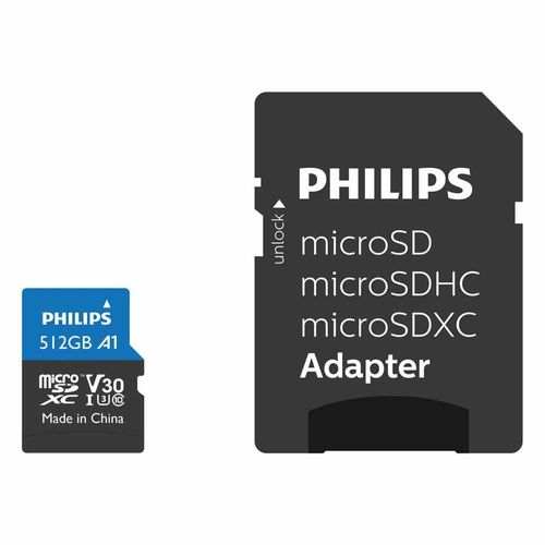 philips carte memoire microsdxc 512gb class 10 uhs i u3