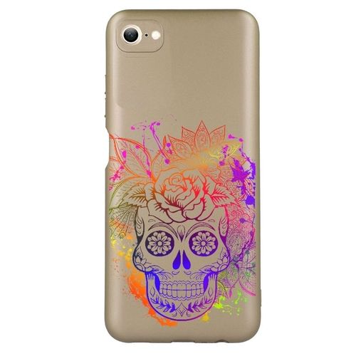Coque Tpu Effet Metallique Dore Pour Iphone 7 8 Et Se Mort Calavera Fleur Multicolore