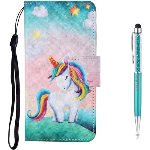 Coque Pour Huawei Y5 2019 / Honor 8s, Protection Housse En Cuir Portefeuille Livre, Peint Tui Flip Case Avec [Emplacements Cartes] [Fonction Support] [Magntique] (Licorne Arc-En-Ciel)