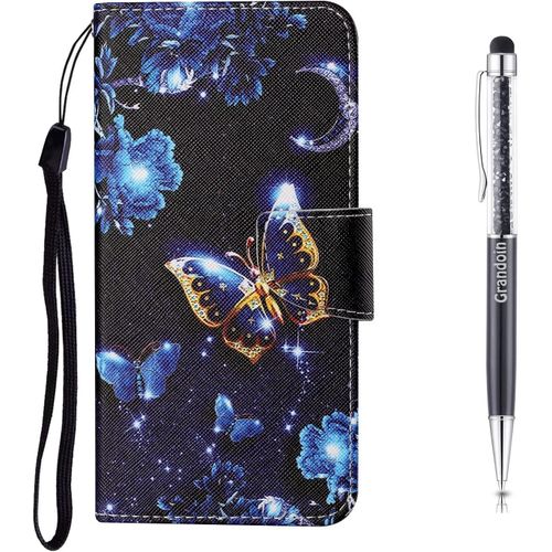 Coque Pour Huawei P Smart 2020, Protection Housse En Cuir Portefeuille Livre, Cratif Peint Tui Flip Case Avec [Emplacements Cartes] [Fonction Support] [Magntique] (Papillon De Lune)