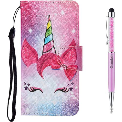 Coque Pour Huawei Y6p, Protection Housse En Cuir Portefeuille Livre, Cratif Peint Tui Flip Case Avec [Emplacements Cartes] [Fonction Support] [Magntique] (Licorne De Cils)