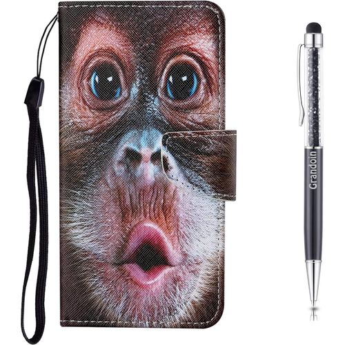 Coque Pour Huawei P30 Pro, Protection Housse En Cuir Portefeuille Livre, Cratif Peint Tui Flip Case Avec [Emplacements Cartes] [Fonction Support] [Magntique] (Orang-Outan)