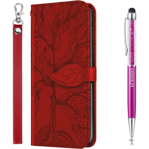 Coque Pour Google Pixel 4a 5g, Housse En Cuir Google Pixel 4a 5g Portefeuille, Etui Rabat Tlphone Magntique Etui Protection Housse Avec Fente Cartes Antichoc Clapet Folio Coque (Rouge)