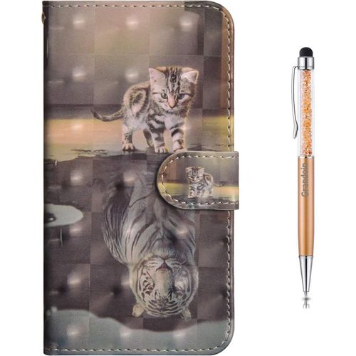 Coque Pour Xiaomi Redmi Note 9t / Note 9 5g, Bookstyle Flip Cover Tui De Protection Housse En Pu Cuir Avec Tpu Silicone Souple [3d] [Fente De Carte] [Fermeture Magntique] (Chat Et Tigre)