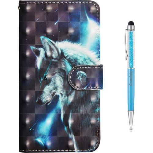 Coque Pour Xiaomi Redmi Note 9t / Note 9 5g, Bookstyle Flip Cover Tui De Protection Housse En Pu Cuir Avec Tpu Silicone Souple [3d] [Fente De Carte] [Fermeture Magntique] (Loup)