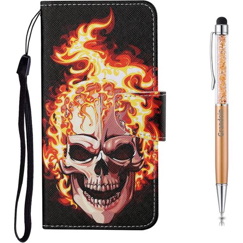 Coque Pour Samsung Galaxy A20e, Protection Housse En Cuir Portefeuille Livre, Cratif Peint Tui Flip Case Avec [Emplacements Cartes] [Fonction Support] [Magntique] (Crane 2)