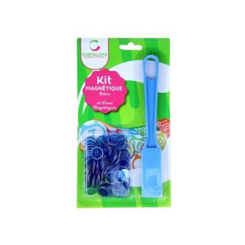 Baton Ramasse Jetons Bleu + 100 Pions Loto Magnetiques 17mm - Kit Aimante Accessoires Bingo 2 En 1 - Set Jeu Kermesse + Carte