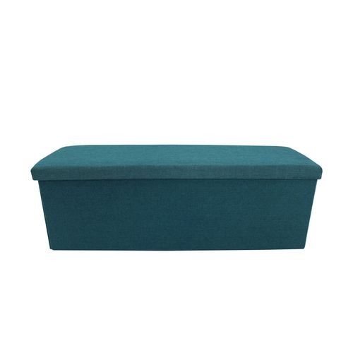 Repose-Pieds Coffre De Rangement En Fibre De Bois Et Tissu Turquoise