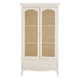 Armoire 2 Portes 1 Tiroir Blanc Cassé Cannage En Rotin