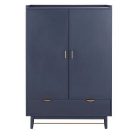 Armoire 2 Portes 1 Tiroir Bleu Et Métal Finition Laiton