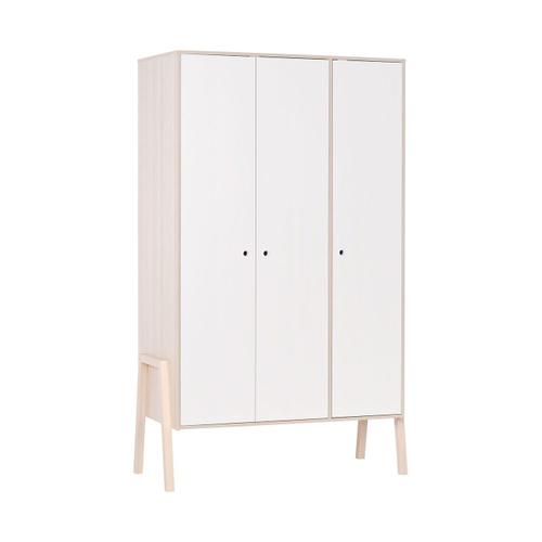 Armoire 3 Portes, 5 Étagères Et 1 Penderie - Blanc Et Beige