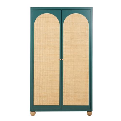 Armoire 2 Portes Vert Foncé Et Rotin Tressé