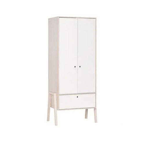 Armoire 2 Portes 1 Tiroir Avec Penderie - Blanc Et Beige