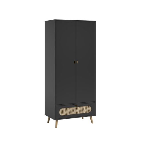Armoire 2 Portes Et 1 Tiroir Avec Cannage En Rotin L85cm
