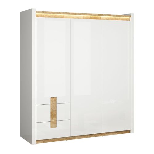 Armoire 3 Portes Avec Led Blanc Laqué Et Naturel