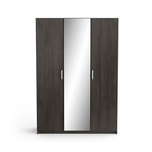 Armoire 3 Portes Avec Miroir L133,5 X H191,5 Cm - Décor Chêne Foncé