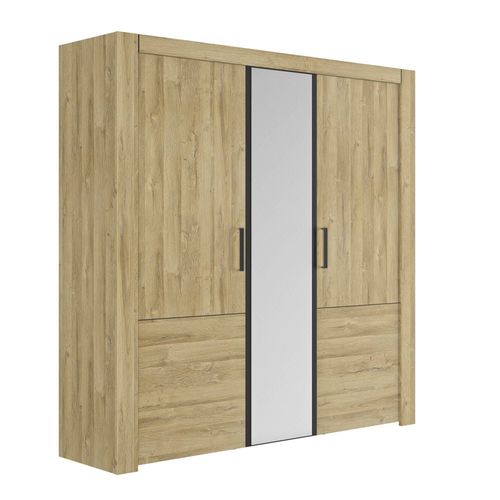 Armoire 3 Porte Avec 1 Miroir Effet Bois