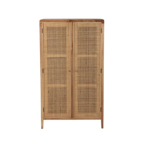 Armoire Avec 2 Portes En Bois Et Rotin Naturel