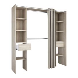 Dressing Ouvert Avec Rideau, Extensible Effet Bois Clair