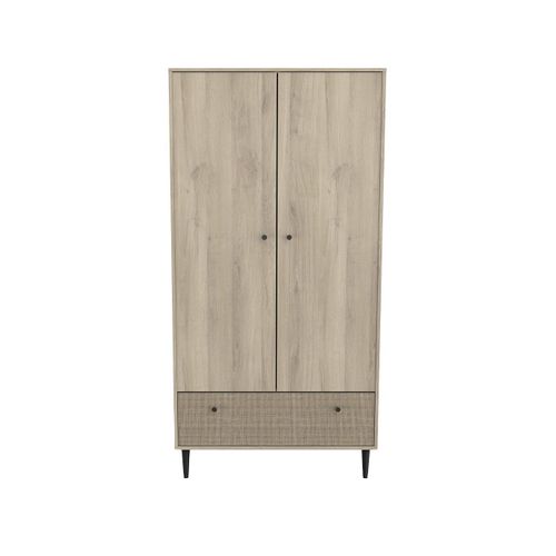 Armoire 2 Portes Et 1 Tiroir Décor Chêne Kronberg, Impression Rotin