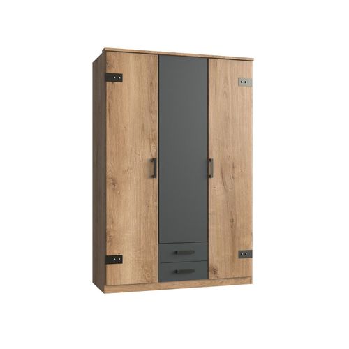 Armoire 3 Portes Décor Chêne Et 2 Tiroirs - L135 Cm