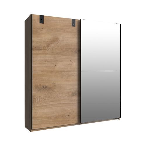Armoire 2 Portes Coulissantes 1 Porte Miroir + 1 Porte Chêne - L180 Cm