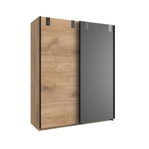 Armoire 2 Portes Coulissantes : 1 Décor Chêne + 1 Graphite - L135cm