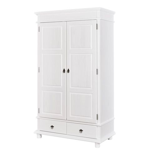 Armoire 2 Portes 2 Tiroirs En Bois Massif Blanc