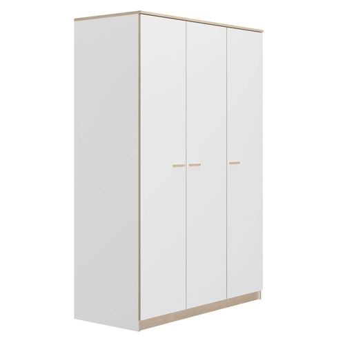 Armoire 3 Portes Effet Bois Blanc/Bois