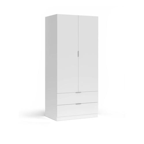 Garde-Robe Avec 2 Portes Et 2 Tiroirs Effet Bois Blanc