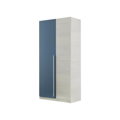 Garde-Robe 2 Portes Battantes Effet Bois Blanc Et Bleu