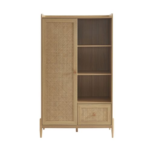Armoire Effet Bois Et Cannage Rotin 1 Porte Et 1 Tiroir