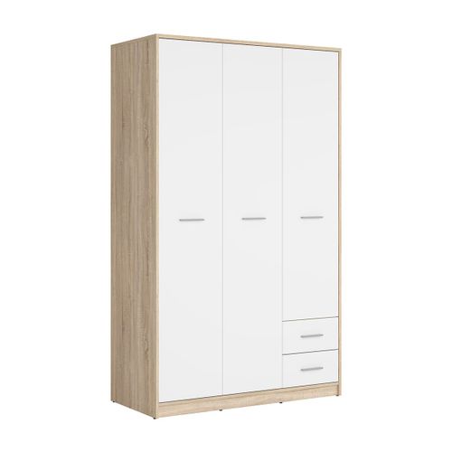 Armoire 3 Portes 2 Tiroirs Stratifiés Naturel Et Blanc